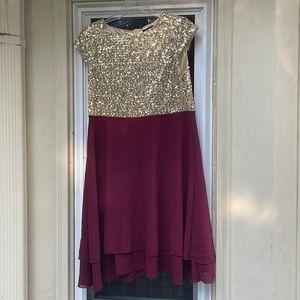 gold sequin and burgundy prom/ celebratory dress, worn once, perfect condition